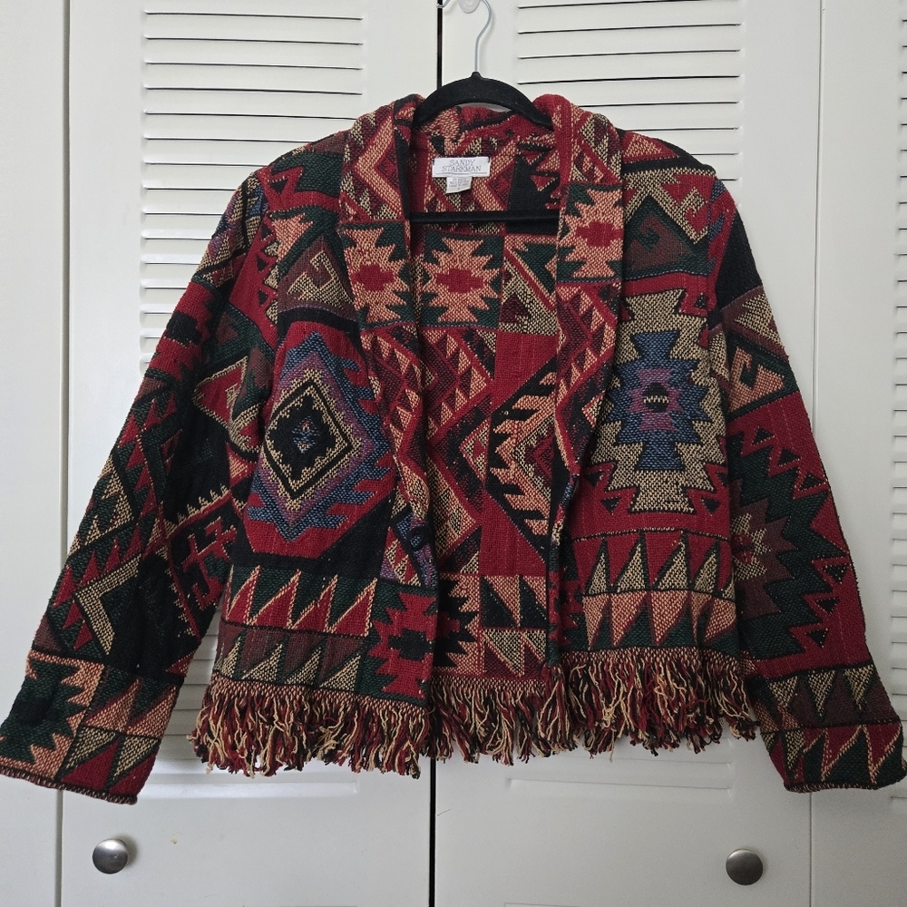 Vintage Sandy Starkman Multicolored Aztec Pattern Women Cotton Jacket